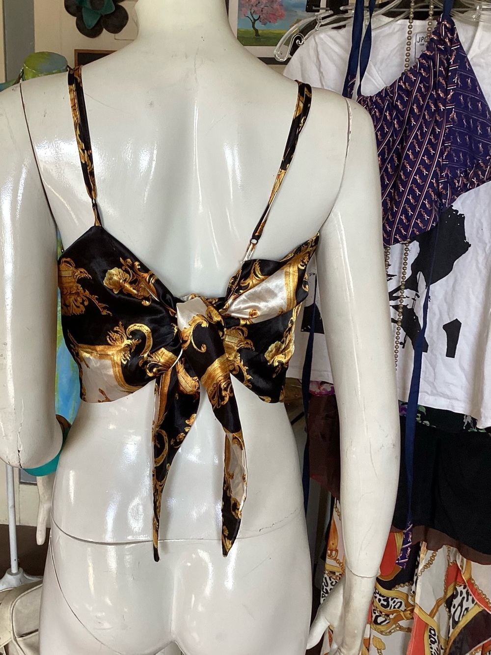 J for Justfy Gold Baroque Print Black Satin Cami Top